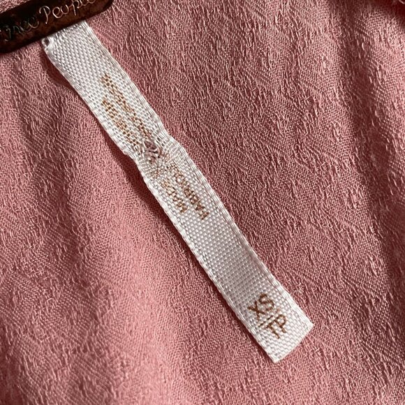 Free People Pink Boho Blouse Top Ruffle Collar Draw String Mid Sleeve Size XS u - Picture 12 of 14